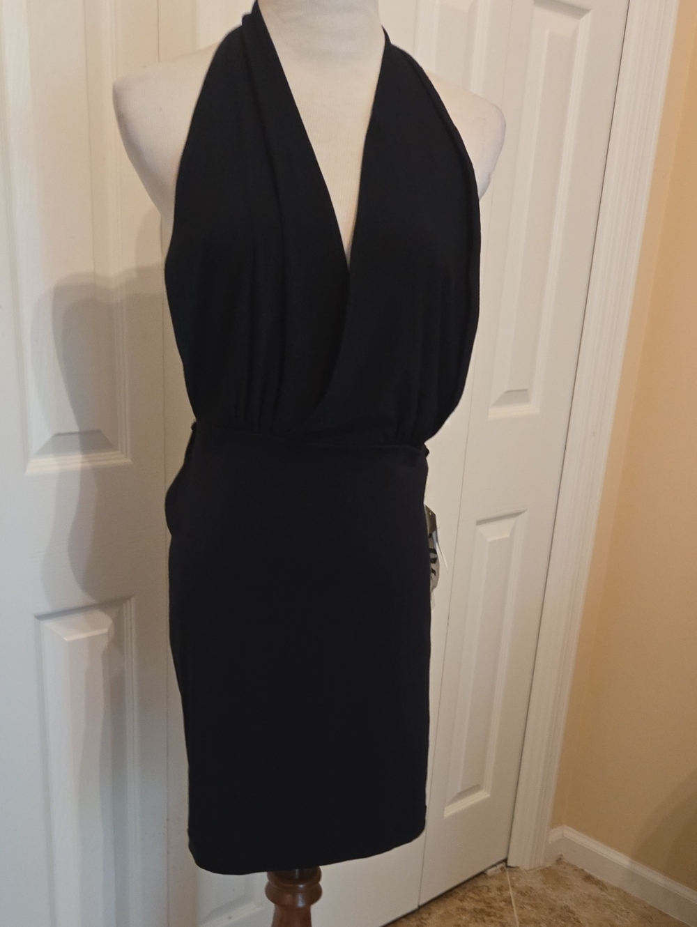 NWT Norma Kamali Black Strapless Halter Dress SZ L